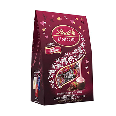 Lindor Valentines Strawberry Dark Chocolate Candy Truffles 15.2oz Bag